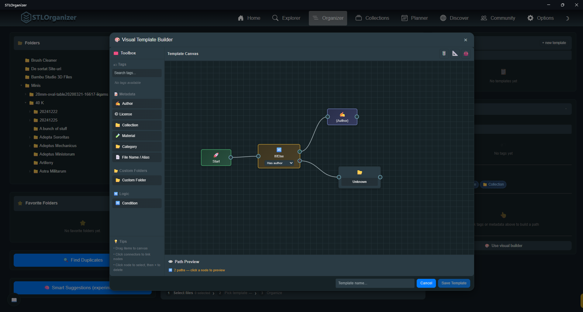 The Visual Template Builder: a node-based editor with If/Else logic