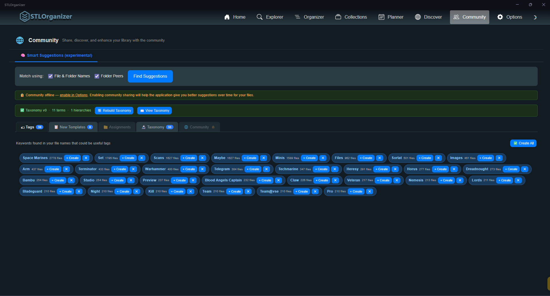 The Community view: Smart Suggestions mining filenames for tag ideas