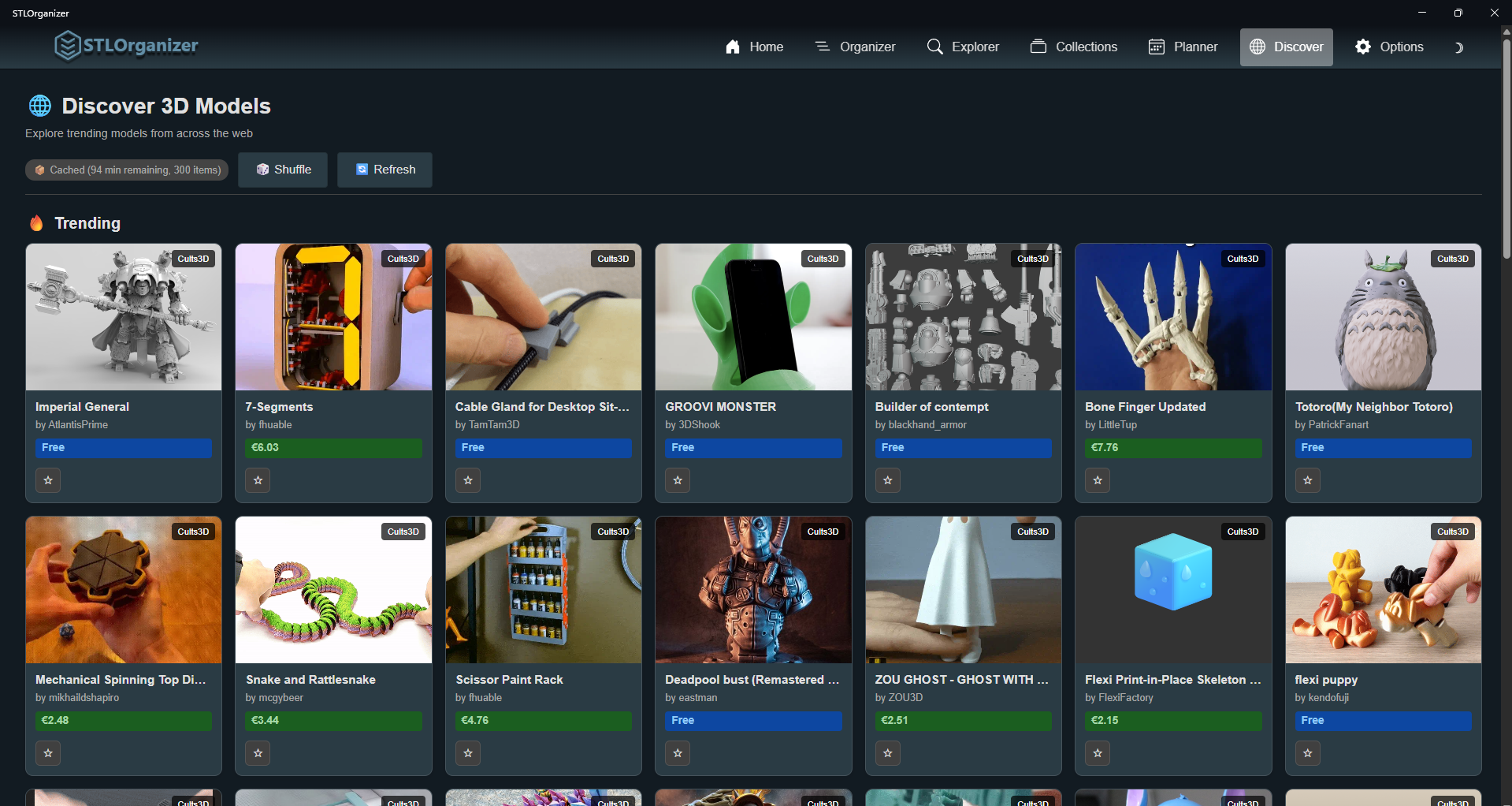 The Discover view: trending 3D models from Cults3D